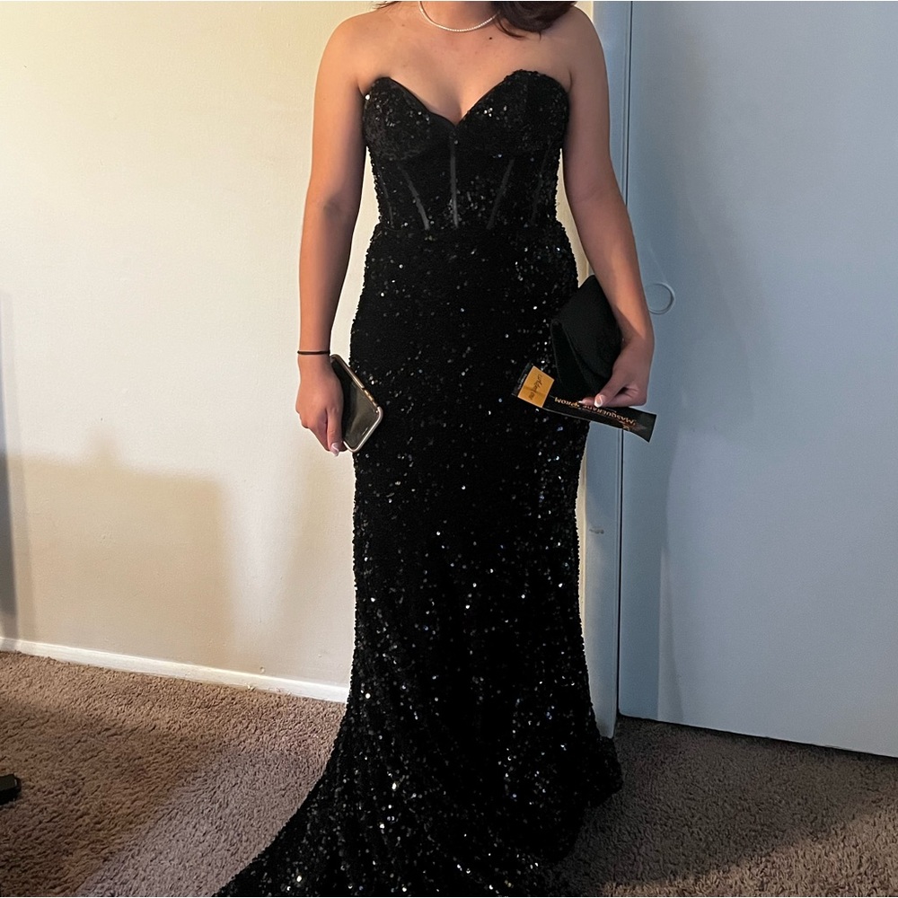 Black Strapless Sequin Prom Dress